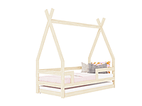 Cama infantil de madera SAFE en forma de tipi con tres protectores de cama Cama infantil de madera SAFE en forma de tipi con tres protectores de cama