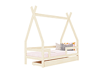 Cama infantil de madera SAFE en forma de tipi con tres protectores de cama Cama infantil de madera SAFE en forma de tipi con tres protectores de cama