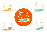 Cama infantil de madera SAFE en forma de tipi con tres protectores de cama Cama infantil de madera SAFE en forma de tipi con tres protectores de cama