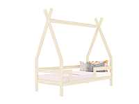 Cama infantil de madera SAFE en forma de tipi con tres protectores de cama Cama infantil de madera SAFE en forma de tipi con tres protectores de cama