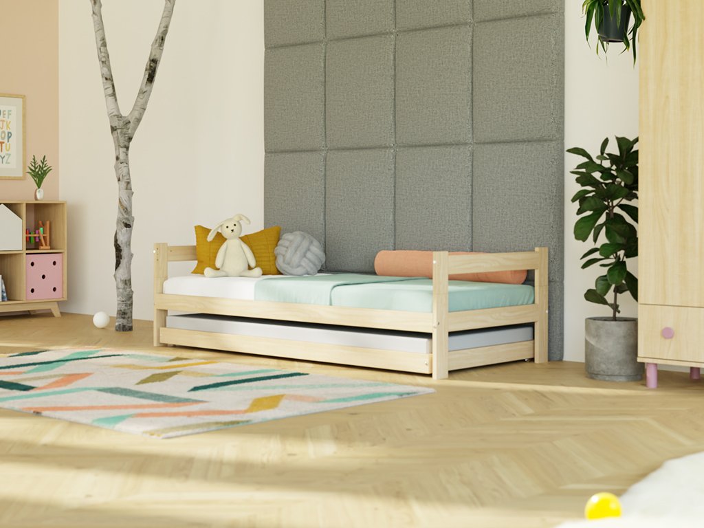 Cama individual baja de madera SAFE con dos cabeceros Cama individual baja de madera SAFE con dos cabeceros