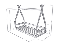 Cama baja infantil SAFE en forma de tipi con barra protectora Cama baja infantil SAFE en forma de tipi con barra protectora