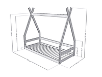 Cama baja infantil SAFE en forma de tipi con barra protectora Cama baja infantil SAFE en forma de tipi con barra protectora