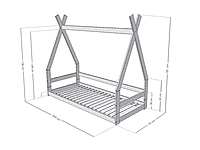 Cama baja infantil SAFE en forma de tipi con barra protectora Cama baja infantil SAFE en forma de tipi con barra protectora