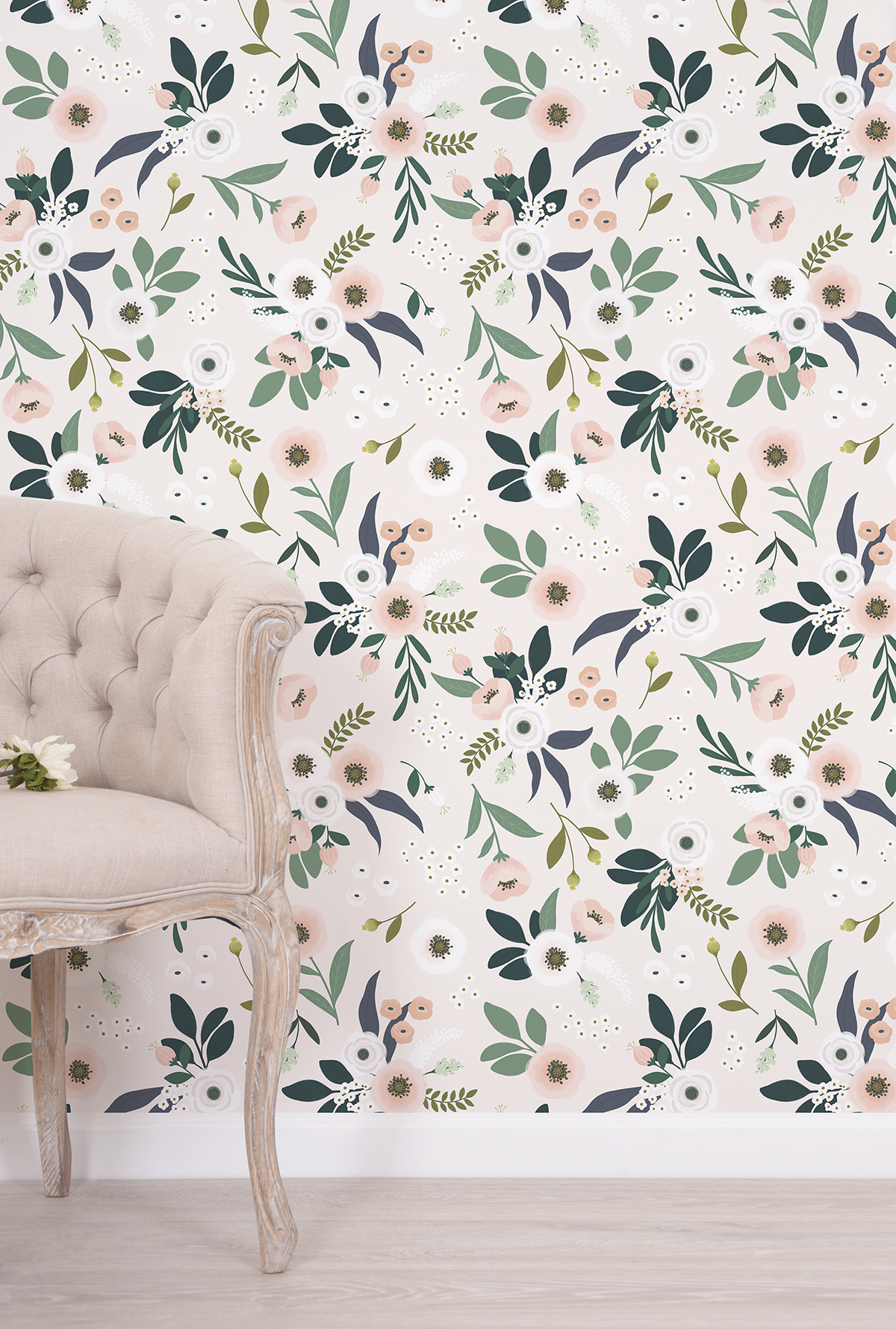 Papel pintado infantil - Flores con fondo pálido Papel pintado infantil - Flores con fondo pálido