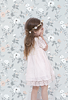 Papel pintado infantil - Rosas - fondo gris Papel pintado infantil - Rosas - fondo gris