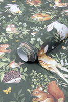 Papel pintado infantil - Animales del bosque (fondo verde) Papel pintado infantil - Animales del bosque (fondo verde)