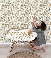 Papel pintado infantil - Animales del bosque (fondo beige) Papel pintado infantil - Animales del bosque (fondo beige)