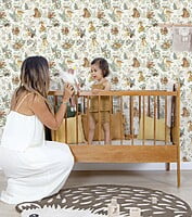 Papel pintado infantil - Animales del bosque (fondo beige) Papel pintado infantil - Animales del bosque (fondo beige)
