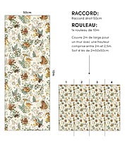 Papel pintado infantil - Animales del bosque (fondo beige) Papel pintado infantil - Animales del bosque (fondo beige)